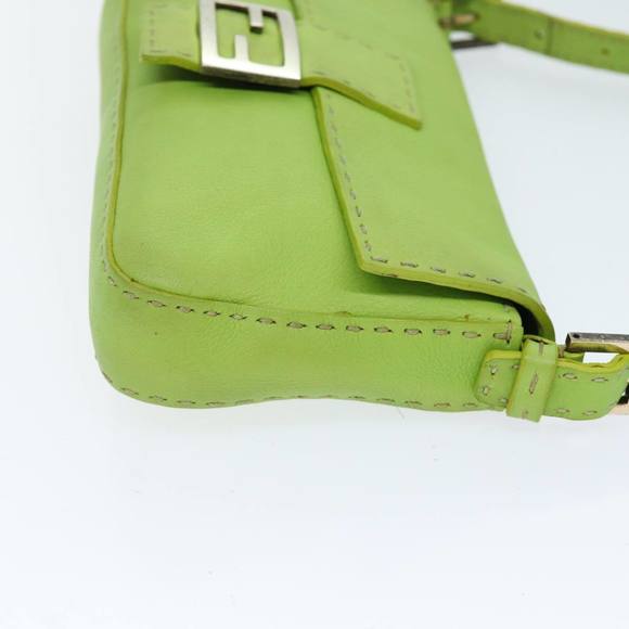FENDI Celeria Mamma Baguette Shoulder Bag Leather Green Auth yk12521 - Picture 3 of 16